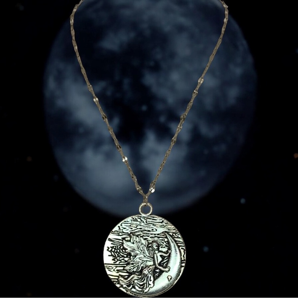 Fairy Moon Elegant Silver Pendant Necklace - Picture 2 of 6